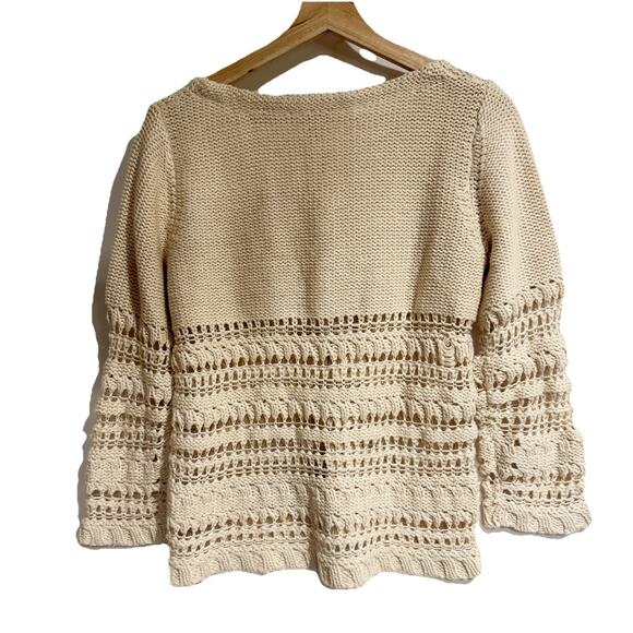 Sundance Cardigan Women Small V Neck Button Front Cream Knit Sweater 3/4 Sleeve - Picture 7 of 7